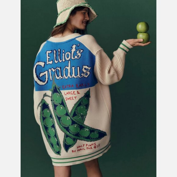 Anthropologie Sweaters - Anthropologie Maeve Cotton Blend Veggie Motif Cardigan Sweater Graphic S NWT